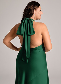 Azazie Velli Abiti da Damigella Abito Sirena in Raso Elasticizzato Collo Alto Verde Scuro image13