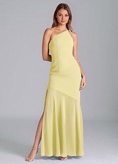Azazie Tilla Bridesmaid Dresses Lemon Sorbet Mermaid One Shoulder Chiffon Dress image3