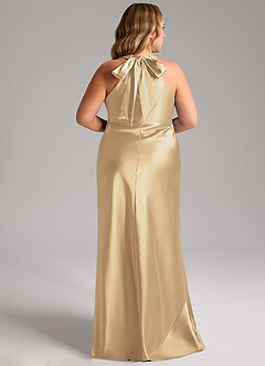 Azazie Doretta Bridesmaid Dresses Champagne Mermaid Bow Metallic Satin Dress image13