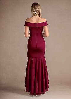 Azazie Billings Mother of the Bride Dresses Burgundy Mermaid Off the Shoulder Stretch Satin Dress image4