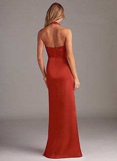 Azazie Jemma Bridesmaid Dresses Rust Sheath Pleated Stretch Satin Dress image6