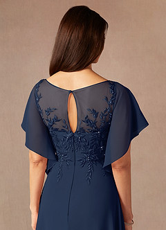 Azazie Faviola Mother of the Bride Dresses Dark Navy A-Line Boatneck sequins Chiffon Dress image5