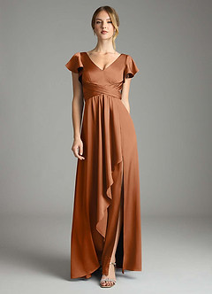 Azazie Omari Bridesmaid Dresses Copper A-Line Stretch Satin Dress image3