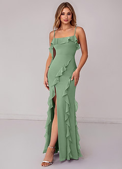 Azazie Malia Robes de demoiselle d'honneur Robe Fourreau en Mousseline de soie Rayé Matcha image4