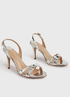 front Silver Metallic Slingback Heel Sandals
