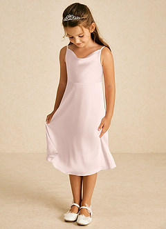 Azazie Zuzu Flower Girl Dresses Blushing Pink A-Line Spaghetti Strap Stretch Satin Dress image3