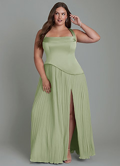 Azazie Stephanie Bridesmaid Dresses Dusty Sage A-Line Pleated Stretch Satin Dress image7