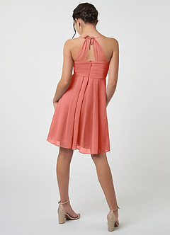 Azazie Ginny Junior Salmon Pink A-Line Pleated Chiffon Dress image2