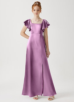 Azazie Bondi Junior Wisteria A-Line Side Slit Metallic Satin Dress image1