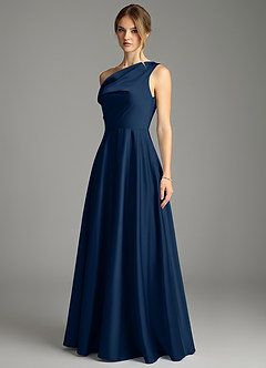 Azazie Xanthe Brautjungfernkleider Eine Linie Schulterfrei Stretch-Satin Kleid Dunkelmarine image4
