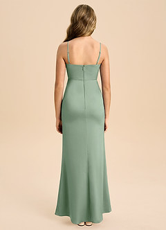 Azazie Buzzy Junior 쉬스 주름진 스트레치 새틴 플로어 길이 주니어 신부 들러리 드레스 image2