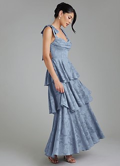 Azazie Jude Bridesmaid Dresses Dusty Blue A-Line Sweetheart Neckline Floral Burnout Dress image5