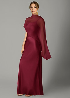 Azazie Jaleesa Bridesmaid Dresses Burgundy Sheath High Neck Stretch Satin Dress image4