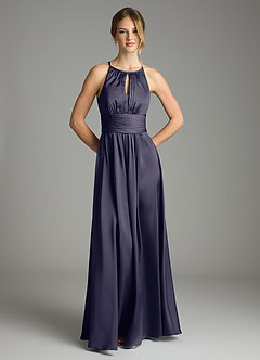 Azazie Bonnie Bridesmaid Dresses Stormy A-Line Pleated Stretch Satin Dress image3