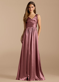 Azazie Keyla Bridesmaid Dresses Vintage Mauve A-Line Pleated Metallic Satin Dress image1