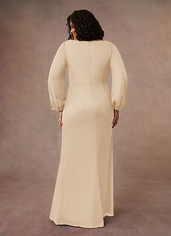 Azazie Satasha vestidos de madre de la novia Vestido de Champán de Malla de Corte En A con Encaje Cuello V image10