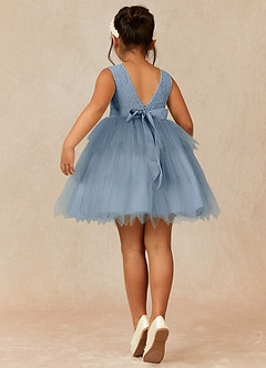 Azazie Chica Flower Girl Dresses Dusty Blue A-Line Lace Tulle Dress image2