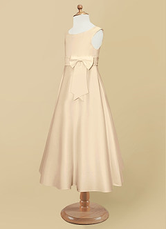 Azazie Lindy Flower Girl Dresses Champagne A-Line Pleated Matte Satin Dress image12
