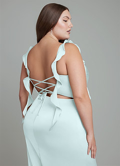 Azazie Jessamine Bridesmaid Dresses Sea Glass Sheath Corset Stretch Satin Dress image14