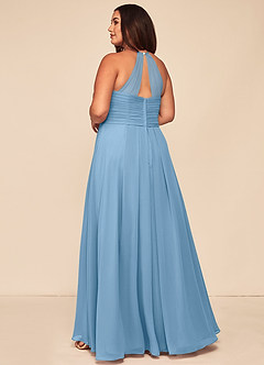 Azazie Ginger Bridesmaid Dresses Steel Blue A-Line Halter Pleated Chiffon Dress image10