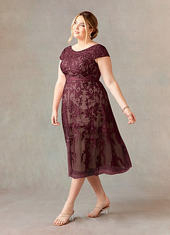 Azazie Sanna Kleider für die Brautmutter A-Linie Schaufel Spitze Tüll Kleid Dunkelweinrot Champagner image9