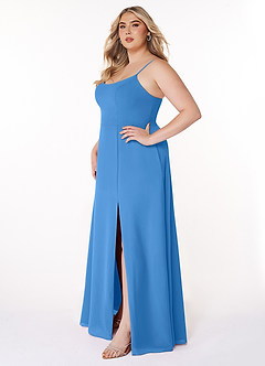 Azazie Moira Robes de demoiselle d'honneur Robe Trapèze en Mousseline de soie Décolleté Geai Bleu image10