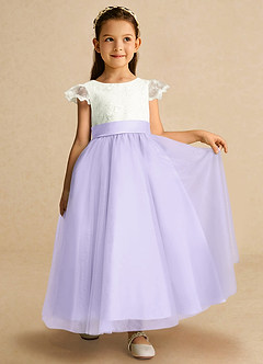 Azazie Pookie Blumenmädchenkleider A-Linie Spitze Tüll Kleid Flieder image4