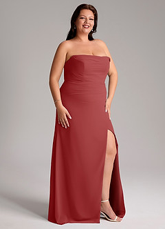 Azazie Leonis Bridesmaid Dresses Rust Sheath Strapless Chiffon Convertible Dress image14