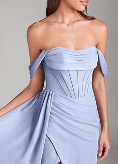 Azazie Amyra Bridesmaid Dresses Ice Sheath Off the Shoulder Chiffon Convertible Dress image6