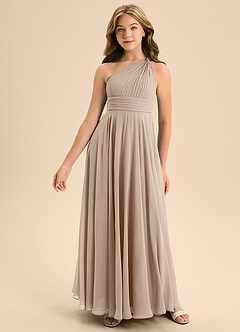 Azazie Charlize Junior Taupe A-Line Pleated Chiffon Dress image3