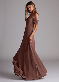 Azazie Marley Bridesmaid Dresses Espresso A-Line Off the Shoulder Chiffon Convertible Dress image3