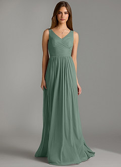 Azazie Keyla Bridesmaid Dresses Eucalyptus A-Line Pleated Mesh Dress image4
