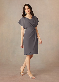 Azazie Julia Mother of the Bride Dresses Steel Grey Sheath V-Neck Pleated Chiffon Dress image2