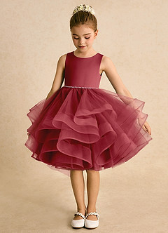 Azazie Tinie Flower Girl Dresses Pomegranate Ball-Gown Bow Tulle Dress image5