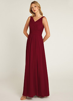Azazie Pierrette Bridesmaid Dresses Burgundy A-Line Pleated Chiffon Dress image3