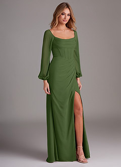 Azazie Charissa Bridesmaid Dresses Olive Sheath Long Sleeve Chiffon Dress image5