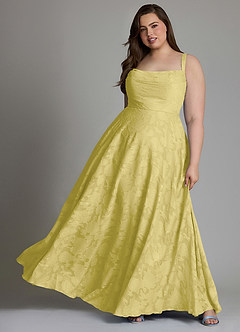 Azazie Shaude Brautjungfernkleider A-Linie Plissee Blumen-Burnout Kleid Kanarienvogel image8
