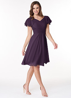 Azazie Hadley Modest Bridesmaid Dresses A-Line Pleated Chiffon Knee-Length Dress image5