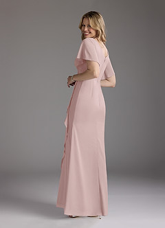 Azazie Song At-home Try On Dresses Dusty Rose Mermaid V-Neck Pleated Stretch Chiffon Dress image5
