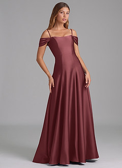 Azazie Seriana Vestidos de damas de honor Vestido de Merlot de Satén Elástico de Corte en A Convertible con Vestidos sin tirantes image6