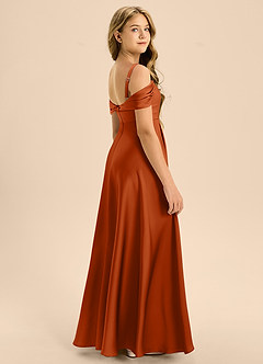Azazie Rowena Junior Burnt Orange A-Line Bow Stretch Satin Dress image2