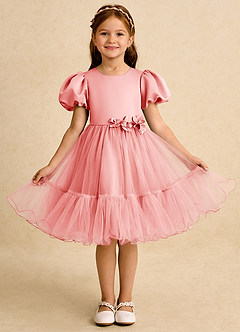 Azazie Cocoa Jurken voor bloemenmeisjes Baljurk Jurk van Tule Geplooid Koraal image1