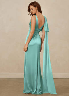 Christian Siriano Bridal for Azazie 1011 Brautjungfernkleider Meerjungfrau-Linie Schleifen Stretch-Satin Kleid Aqua image9