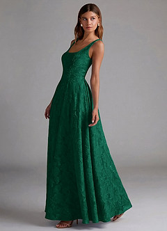 Azazie Amalie Robes de demoiselle d'honneur Robe Trapèze en Blumen-Burnout Plissée émeraude image3