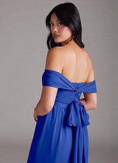 Azazie Lamara Bridesmaid Dresses Royal Blue Off the Shoulder Chiffon Convertible Jumpsuit image6