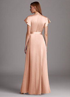 Azazie Nico Bridesmaid Dresses Rose Gold A-Line V-Neck Stretch Satin Dress image3