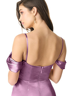 Azazie Liv Vestidos de damas de honor Vestido de Glicinia de Satén Metálico de Corte Recto Convertible con Vestidos sin tirantes image8