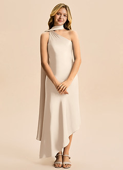 Azazie Briony Junior Etui Plissee Stretch-Satin Kleid Alabaster Weiß image7