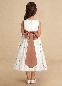 Azazie Pollie Flower Girl Dresses Ivory Bronzer A-Line Bow Tulle Dress image6