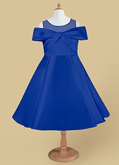 Azazie Shirin Robe Demoiselle D'honneur Fillette Robe Trapèze en Mat Satiné Épaule décolletée Bleu Roi image5